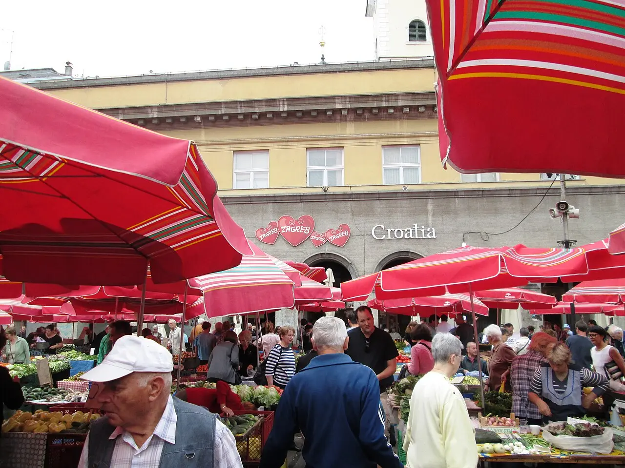 Produce stalls at Dolac market in Zagreb