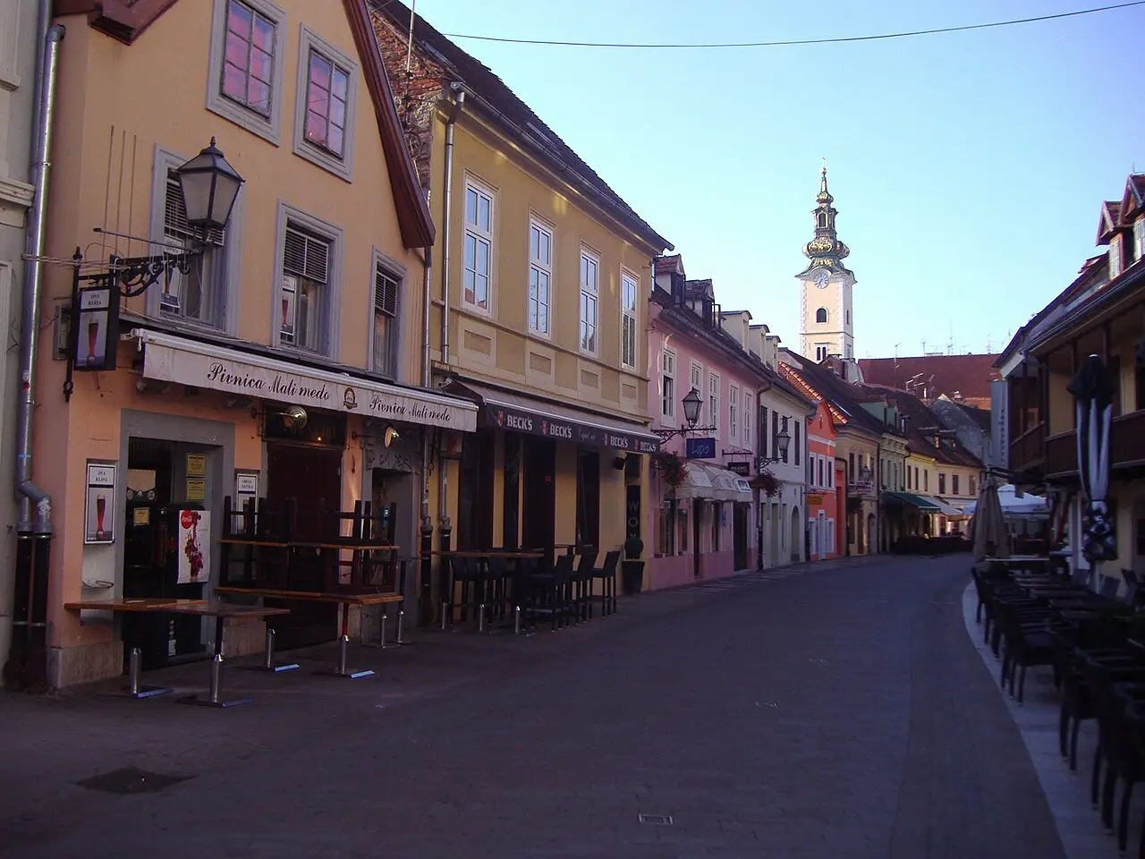 Cafés along Tkalčićeva street in Zagreb in the early morning